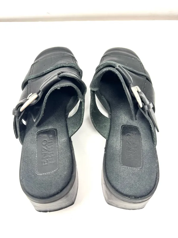 ENZO ANGIOLINI distressed black leather mules, size 8.5 - Image 7