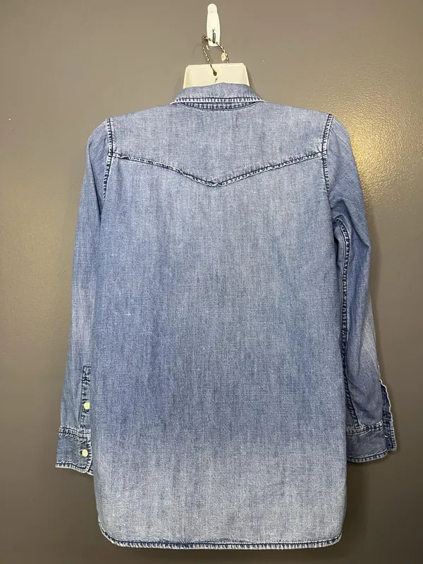 Madewell Blouse Womens XS Blue Chambray Lace Up Long Sleeve Tunic Top Denim - Image 5