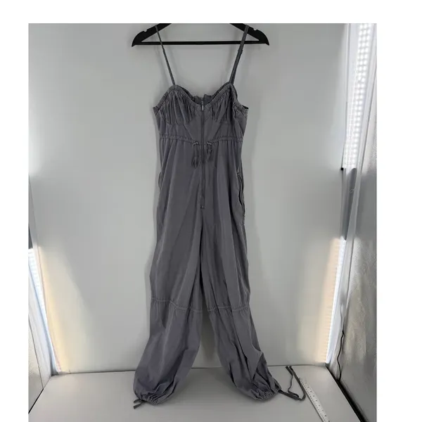 Free People Anthropologie Gray Utility Jumpsuit Sz S Ruched Bust Parachute Pants - Image 2