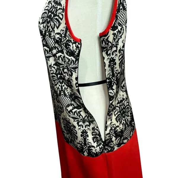 THML Shift Dress S Black Fleur De Lis‎ Red Colorblock Sleeveless Moulin Rouge - Image 5