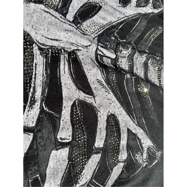 Spirit Rhinestone Skeleton Black Long Sleeve Top with White Front & Back Print - Image 6