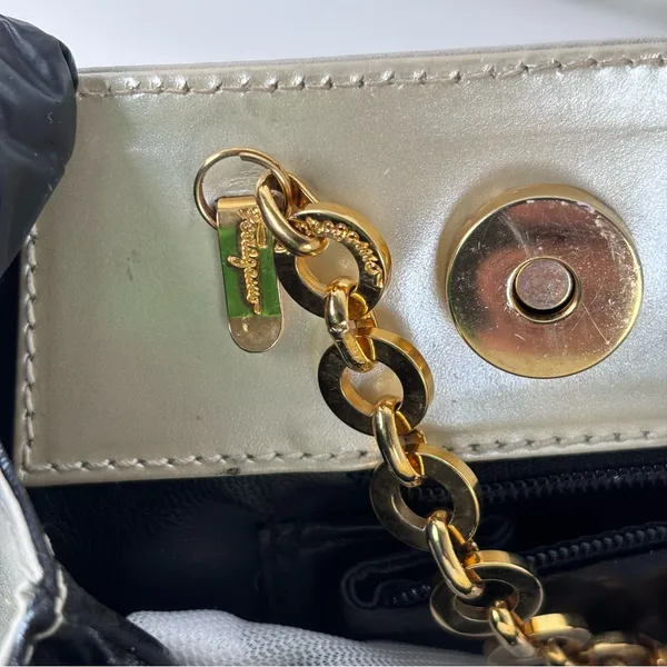 Authentic Salvatore Ferragamo Vintage Cream Leather Tote Bag Gold Chain Strap - Image 14