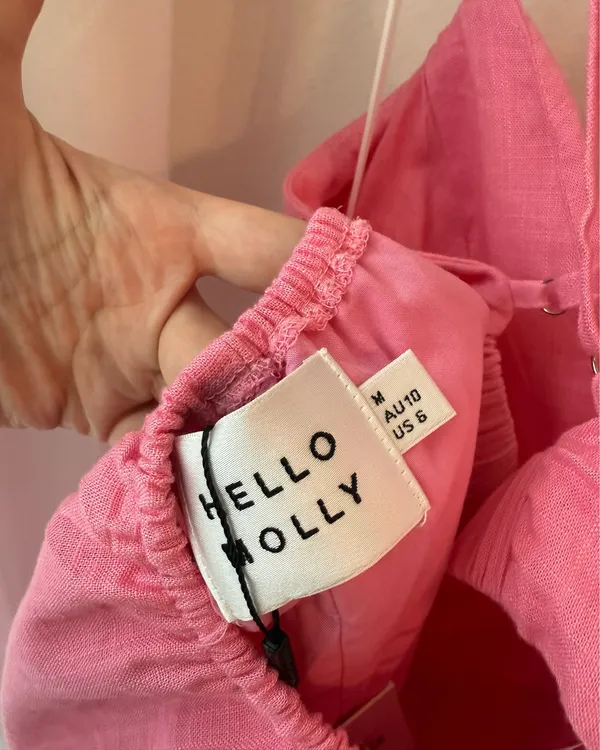 Hello Molly Draped Cowl Neck Strappy Pink Mini Dress | Textured Linen Look | Size M - Image 3