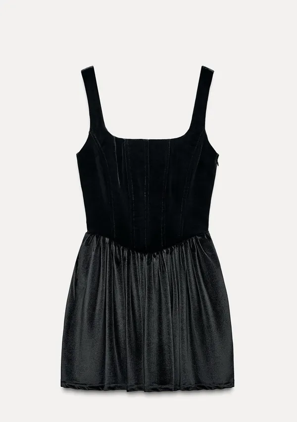 Zara dress corset holiday flowy velvet velour black mini evening - Image 9