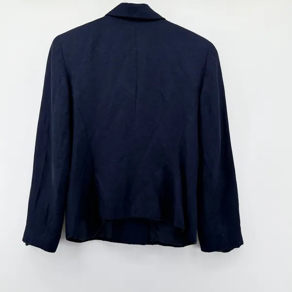 Ann‎ Taylor Navy Blue Linen Blend Double Breasted Blazer Jacket Womens 8 Vintage - Image 3