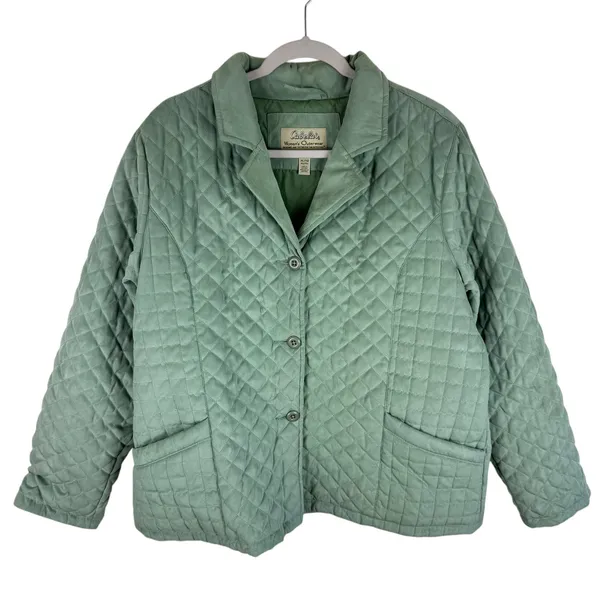 Cabela's‎ Green Collared Quilted Line Button Up Jacket Pockets Size XL - Image 2