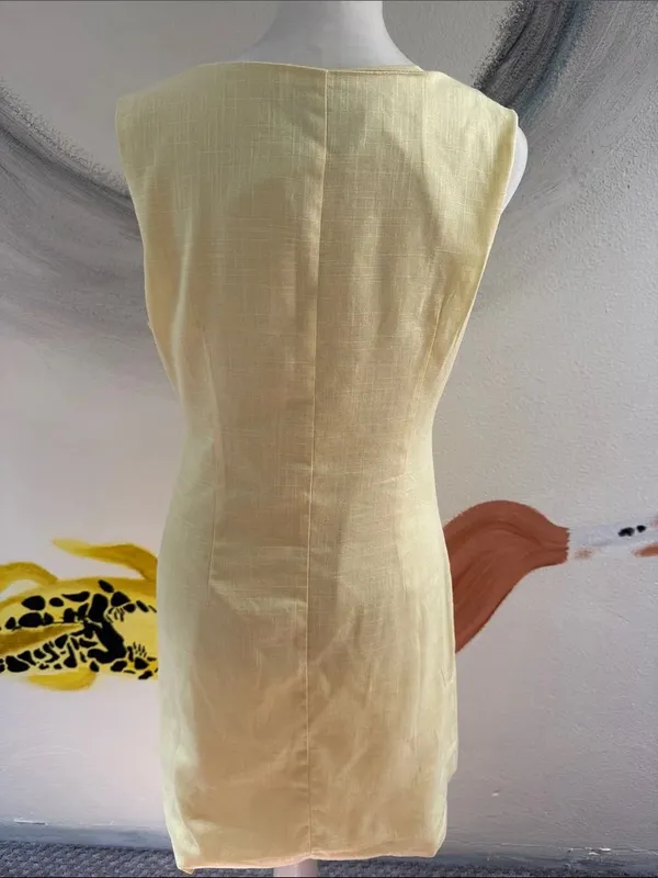 Sleeveless Yellow Mini Button-Front Dress - Image 3