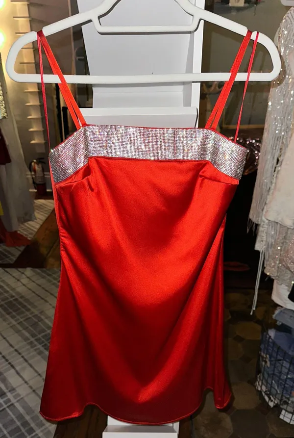 These Three Boutique Red With Silver Rhinestone Trimmed Mini Dress - Image 2