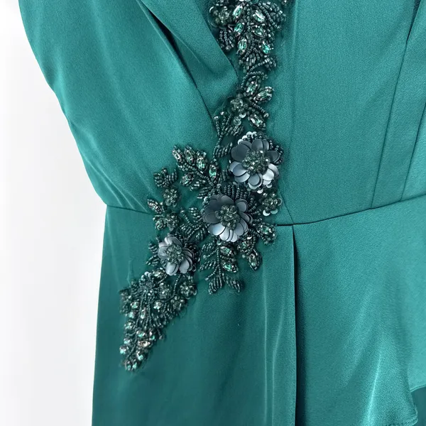 Aidan Mattox‎ Gown 8 Emerald Green Beaded Peplum V-Neck Maxi Slit Dress NWT - Image 6