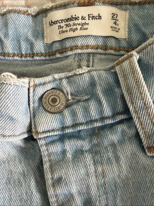 Abercrombie & Fitch Light Blue Straight Leg Jeans with Split Hem - Image 5