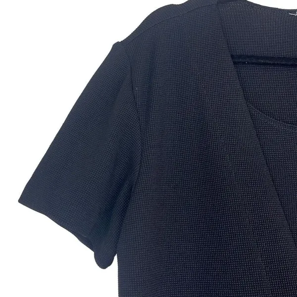 Black Textured Knit Short Sleeve One Button Front Mini Dress Large LBD‎ Workwear - Image 4