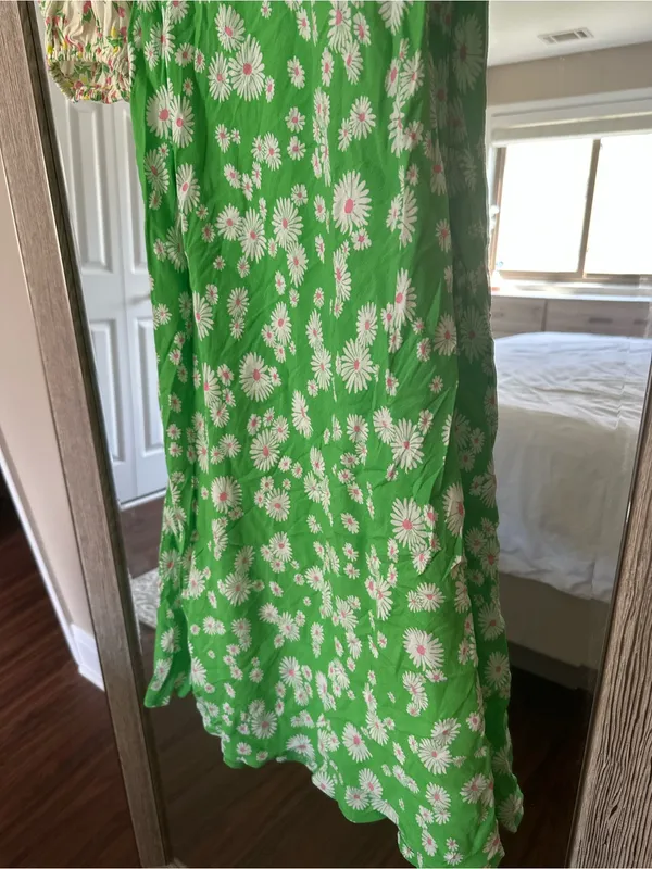 Rixo x Target Green Floral Slip Midi Dress 3/4 Puff Sleeve NWT Size 4 Small - Image 3