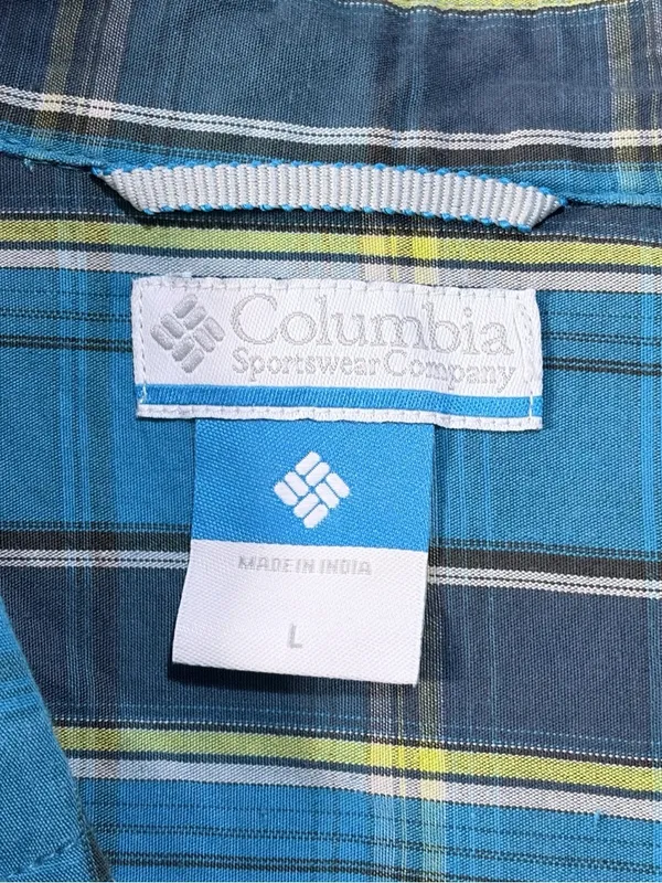 Columbia Men’s Blue Plaid Button Front Shirt Large GUC - Image 3