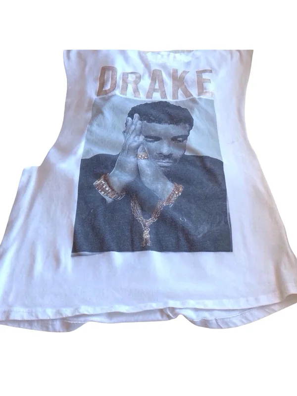Bravado Drake Official Merch Twist Back Cutout Tank Top White Graphic Size Small - Image 2