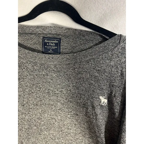 Abercrombie & Fitch Heathered Grey Boat Neck Knit Top XL Moose Logo Long Sleeve - Image 3