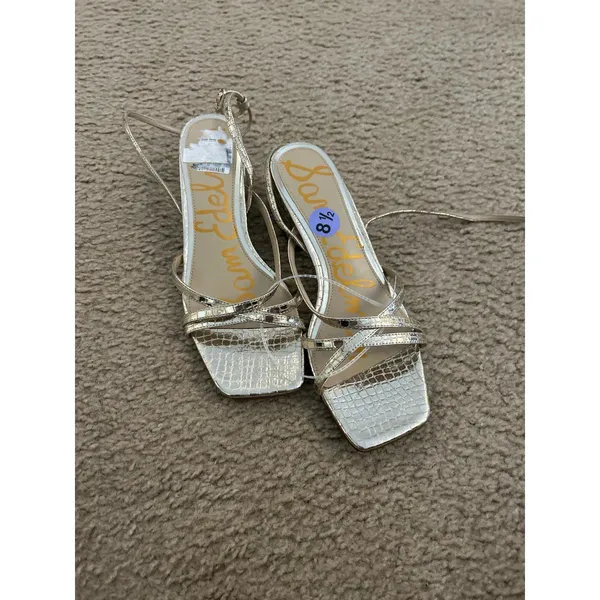 Sam Edelman Gold Crocodile Strappy Block Heel Sandals Ankle Strap US 8.5 unused - Image 2