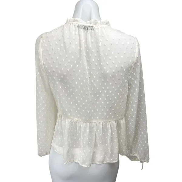 Zara White Long Sleeve Swiss Dot Button Down Ruffle Peplum Blouse Top Size XS - Image 2