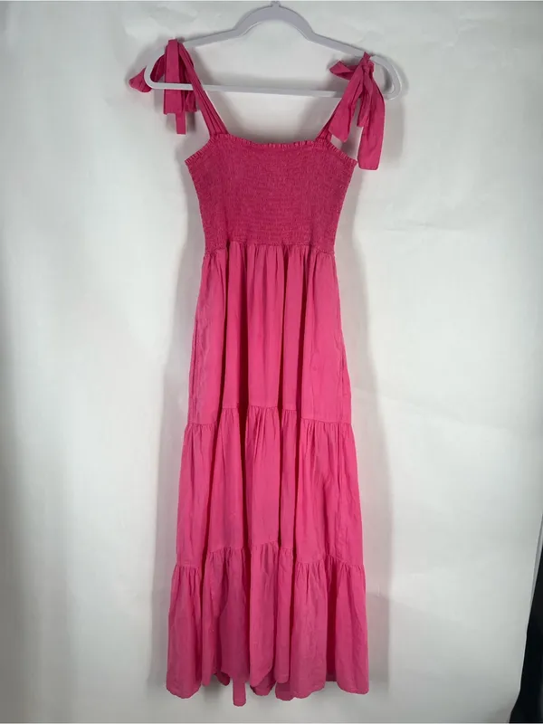 XiRENA Lorraine Pink Smocked Tie Strap Cotton Maxi Dress XS - Image 2