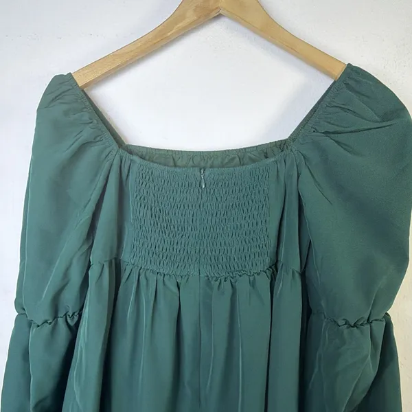 Exlura dk Green feminine Puff Sleeve Mini Dress small babydoll coquette holiday - Image 4