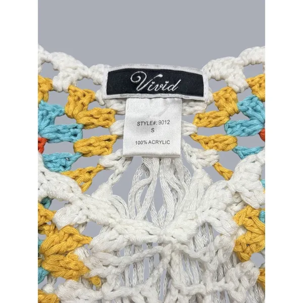Vivid Granny Square‎ Crochet Fringe Crop Top Multicolor Boho Festival - Image 5