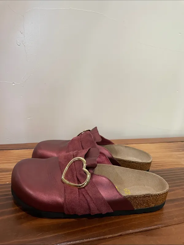 Birkenstock Tatami Tatum Burgundy Clogs Heart Buckle Slip On Women’s Sz 36 (5US) - Image 6