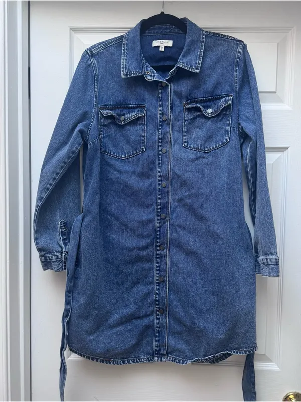 Habitual Long Sleeve Tie-Waist Denim Dress, size Medium - Image 4