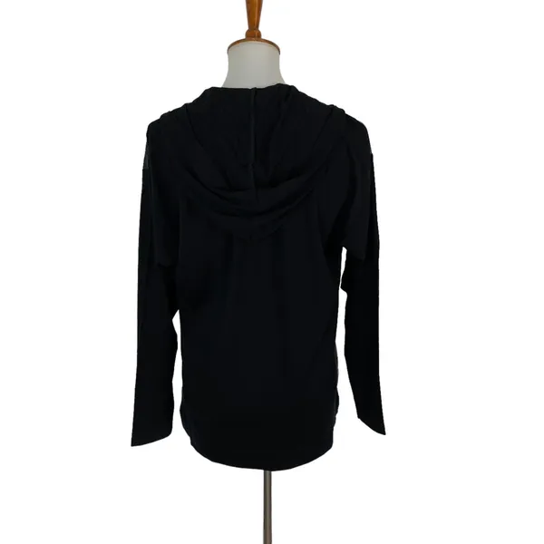 Donna Degnan Black Hooded Tunic Top Faux Leather Front V-Neck Medium 1692Y8 - Image 4
