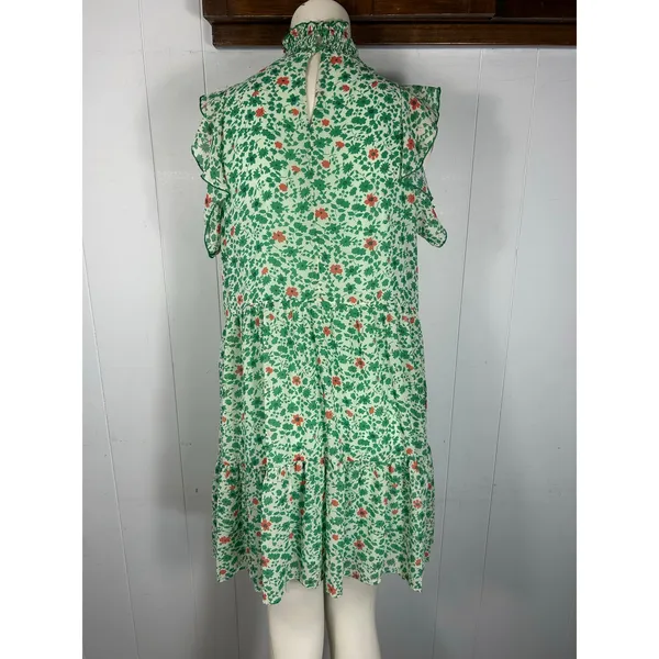 Melloday Women's Green Tiered Sleeveless Knee Length Dress with Smocked Neck. M. - Image 4