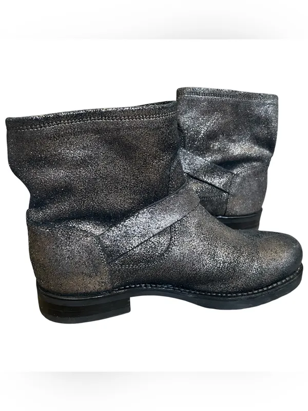 Frye Veronica Boots Size 8.5 Metallic Gold Moto Slip On Booties Black Gold - Image 4