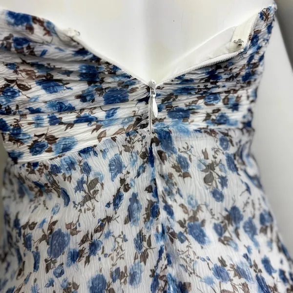 Majorelle Emelia Midi Blue Floral Zip CutOut Lined Strapless Dress Size XS K-54 - Image 7