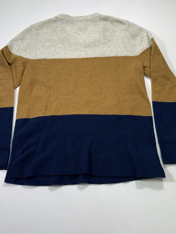 J. Crew Wool Blend Colorblock Crewneck Sweater in Cream, Brown & Navy - Image 8