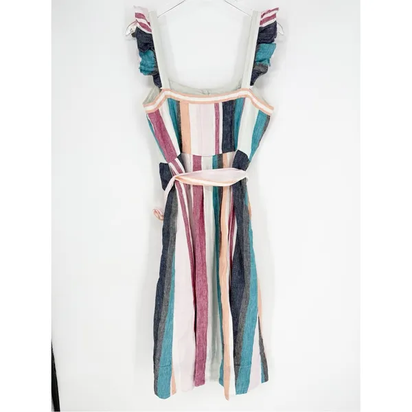 J.Crew Linen Striped Button Front Midi Dress‎ Women's 10 Coastal Chic - Image 3