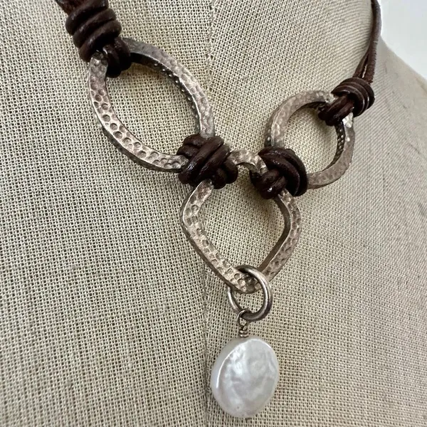 Silpada Sterling Silver & Leather Coin Pearl Necklace - Image 3
