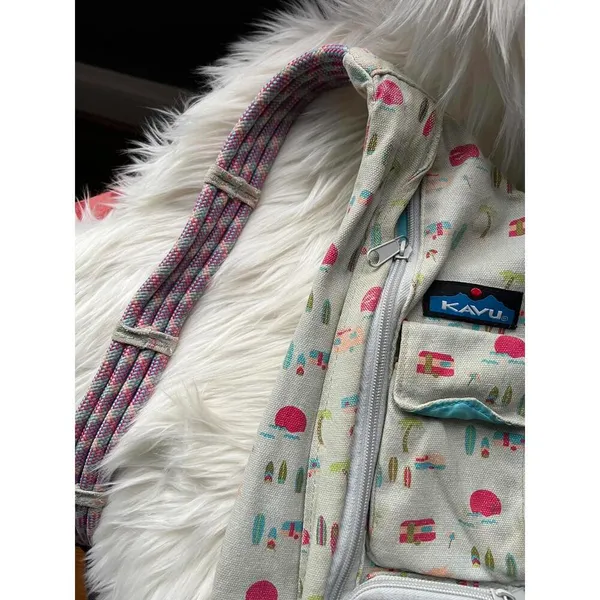 KAVU Sling Bag Cream with Pink Campers - Image 2