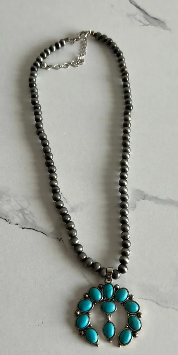 Faux Pearl & Turquoise Necklace - Image 2