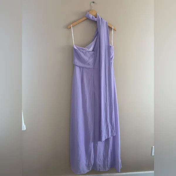 Lulus Adeline Lavender One-Shoulder Scarf Maxi Dress Size XL Wedding Formal Sexy - Image 5