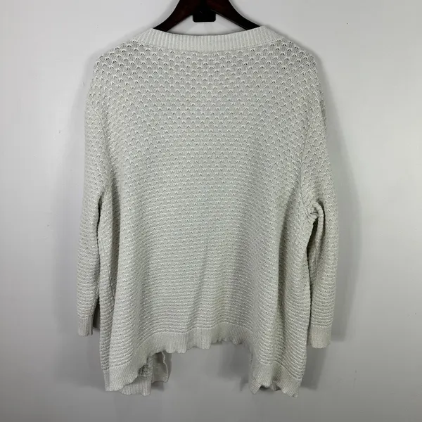 Talbots Cardigan 1X Ivory‎ Metallic Open Front Pointelle Knit Sweater Pockets - Image 4