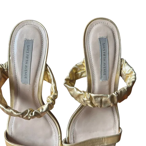 SAKS FIFTH‎ AVENUE Gold Strappy Heeled Sandals Sz 6 - Image 3