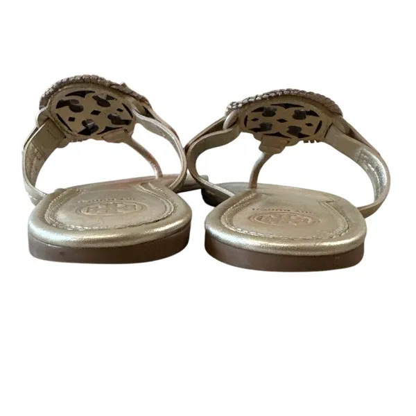 Tory Burch Fringe Miller Thong Sandals‎ Metallic Gold Logo Size 9 - Image 4