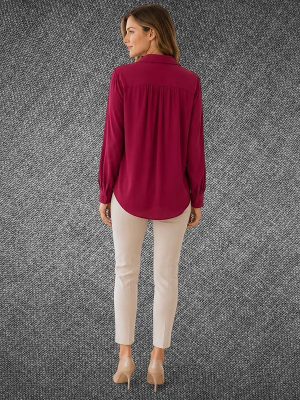 Ann Taylor Women’s Medium Magenta Long Sleeve Collared Polyester Blouse - Image 4