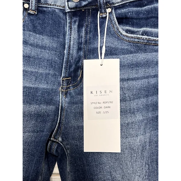 RISEN Cuffed Jeans Dark Wash Blue Straight Leg Stretch Denim Size 1 / 25 - Image 3