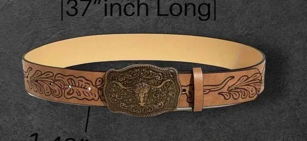 Western Style Bull Head Buckle Unisex Belt Vintage Embossed - Image 7