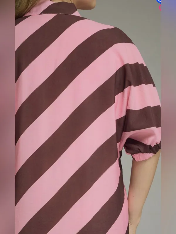 New!Entro Boutique Pink & Brown Pocket Diagonal Stripe Midi Dress Size 2X - Image 7
