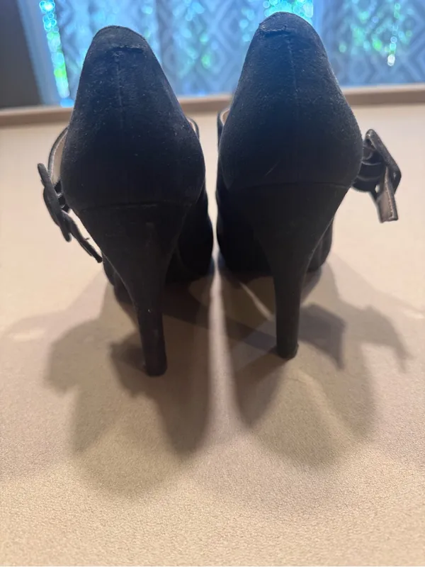 Nine West Black Suede Peep-Toe Mary Jane Heels - Image 5