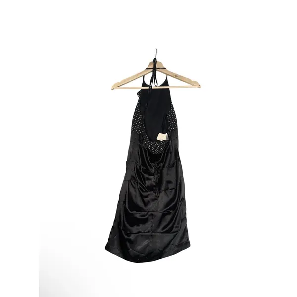 Roberta Mini Dress Womens Sz 3/4 Black Polka Dots Satin Y2K Halter Neck Back Zip - Image 2
