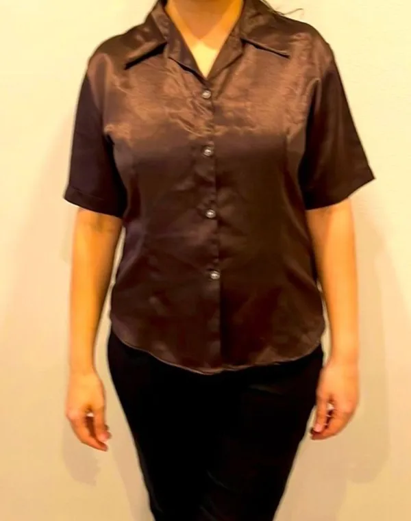 Chocolate brown Satin short sleeve shirt NWOT - Image 2