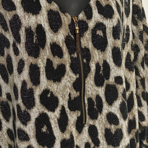 Rebecca Malone Plus Size 1X Leopard Print Zip Front Roll Tab Sleeve Tunic Top - Image 6