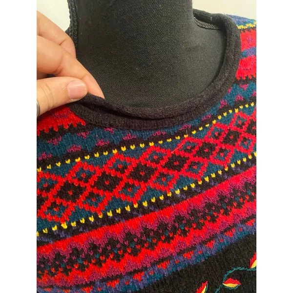 Vintage Fair Isle Roll Neck Geometric Knit Crew Neck Pullover Sweater Ribbed - Image 2