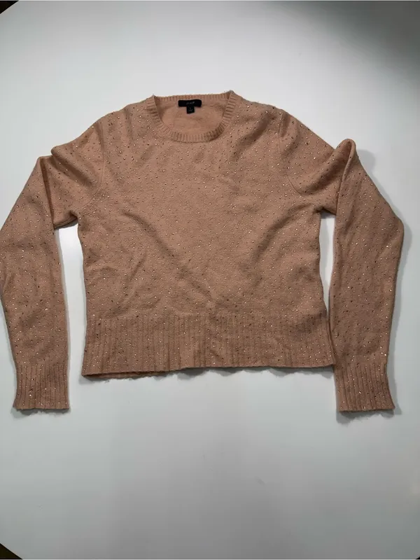 J. Crew Merino Wool Blend Peach Scoop-Neck Sweater with Subtle Sparkle - Image 2