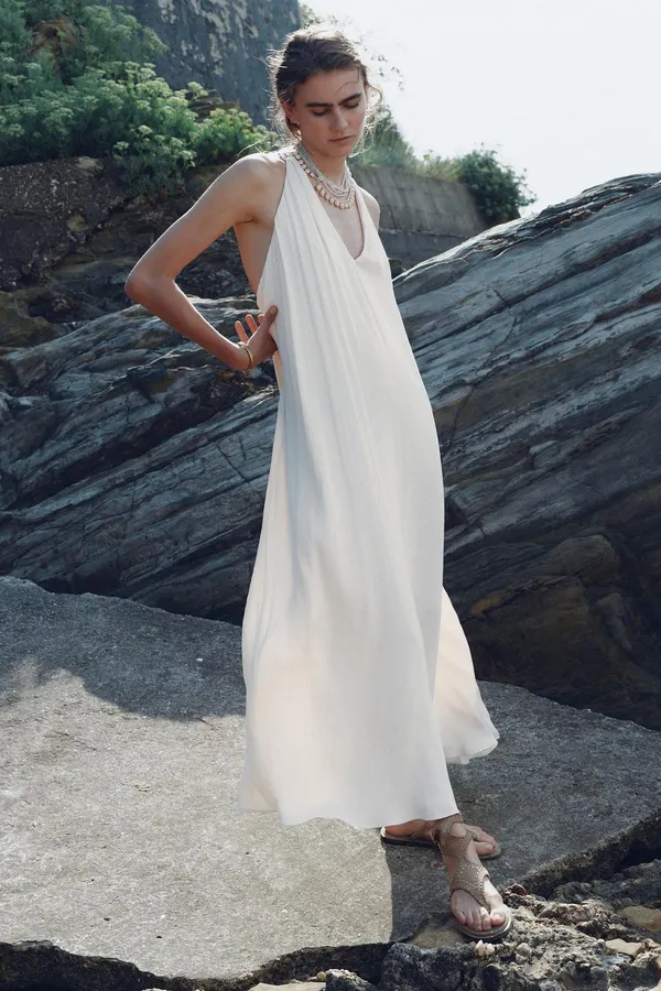 Zara Flowy Halter Maxi Dress in Soft Cream - Image 9